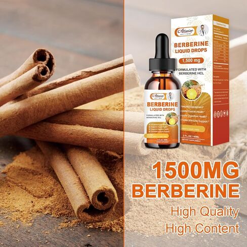 Alliwise Berberine Supplement Liquid Drops with Ceylon Cinnamon, Bitter Melon for Immune System & Digestive System Supports -Premium Berberine 1500mg with Pure Ceylon Cinnamon -2 Fl Oz in Kuwait