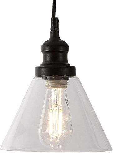 Clear Angled Glass Black Pendant Hanging Light Fixture Black Finish with LED Edison Bulb Kitchen Island Dining Room Table in Kuwait