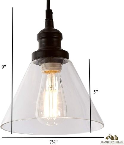 Clear Angled Glass Black Pendant Hanging Light Fixture Black Finish with LED Edison Bulb Kitchen Island Dining Room Table in Kuwait