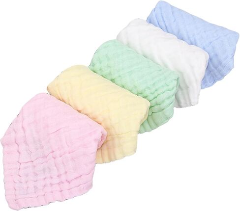 WEBGGER Baby Washcloths Natural Cotton Kids Wipes Soft Newborn Baby Face Towel Shower Cloth, 5 Pack 12x12 inches (Multicolored) in Saudi Arabia