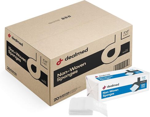 Dealmed 3x3 Non-Woven Gauze Sponges - 4-Ply Non-Sterile - 200 Count(4 Pack) in Saudi Arabia
