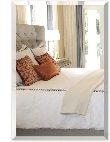 مرايا وأكثر 24 × 36 مرايا حمام للزينة - مرايا مثبتة على الحائط مشطوفة مستطيلة - وضع رأسي أو أفقي - 3 حلقات على شكل حرف D على الظهر in Kuwait