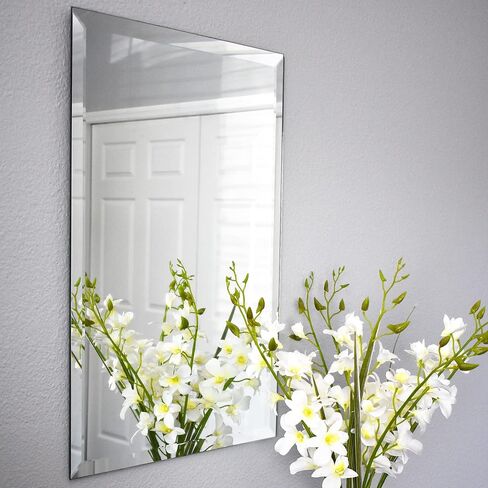 مرايا وأكثر 24 × 36 مرايا حمام للزينة - مرايا مثبتة على الحائط مشطوفة مستطيلة - وضع رأسي أو أفقي - 3 حلقات على شكل حرف D على الظهر in Kuwait