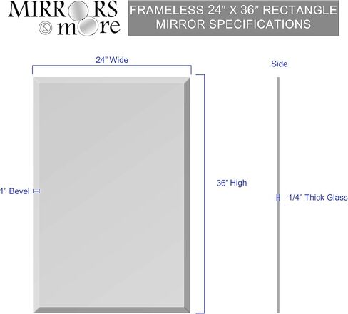 مرايا وأكثر 24 × 36 مرايا حمام للزينة - مرايا مثبتة على الحائط مشطوفة مستطيلة - وضع رأسي أو أفقي - 3 حلقات على شكل حرف D على الظهر in Kuwait