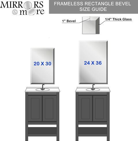 مرايا وأكثر 24 × 36 مرايا حمام للزينة - مرايا مثبتة على الحائط مشطوفة مستطيلة - وضع رأسي أو أفقي - 3 حلقات على شكل حرف D على الظهر in Kuwait