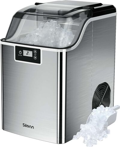 Silonn Compact Nugget Ice Maker，44lbs/Day Pellet Ice Maker Machine with Timer & Self-Cleaning Function, Portable Countertop Ice Maker for Home, Office, Bar, Perfect for Cocktails & Smoothies in Saudi Arabia