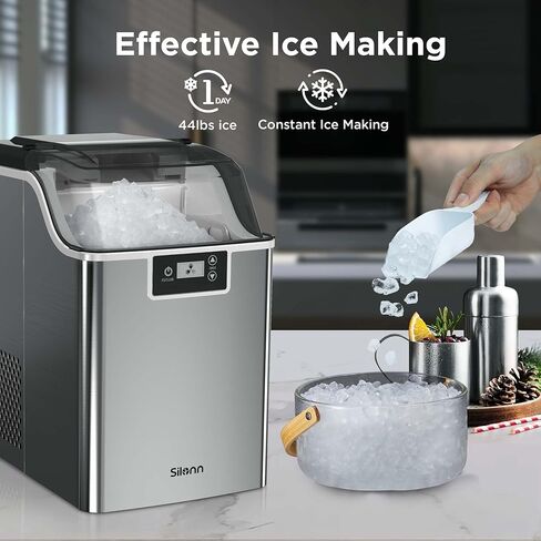 Silonn Compact Nugget Ice Maker，44lbs/Day Pellet Ice Maker Machine with Timer & Self-Cleaning Function, Portable Countertop Ice Maker for Home, Office, Bar, Perfect for Cocktails & Smoothies in Saudi Arabia