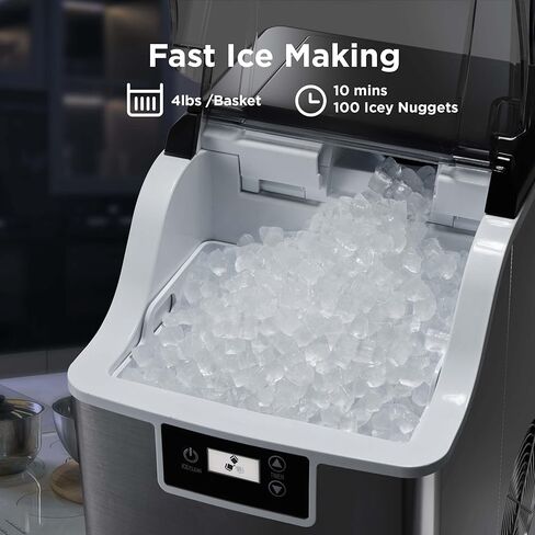 Silonn Compact Nugget Ice Maker，44lbs/Day Pellet Ice Maker Machine with Timer & Self-Cleaning Function, Portable Countertop Ice Maker for Home, Office, Bar, Perfect for Cocktails & Smoothies in Saudi Arabia