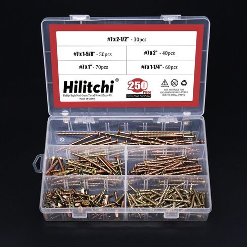 Hilitchi 250-Pcs #7 Phillips Bugle Head Coarse Thread Drywall Screw Assortment Kit, Carbon Steel Zinc Plated, Ideal Screw for Drywall Sheetrock, Wood, and More in Saudi Arabia