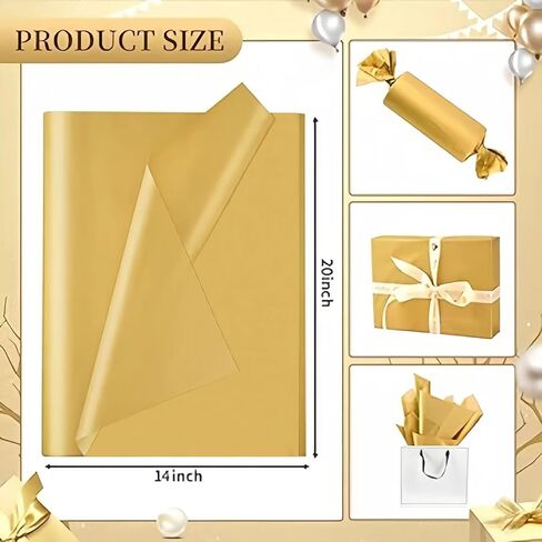Gold Tissue Paper for Gift Bags - 30 Sheets of Gold Wrapping Tissue Paper Bulk Packaging Paper for Weddings Birthday DIY Project Christmas Gift Wrapping Crafts Decor (14 x 20 Inch) in Saudi Arabia