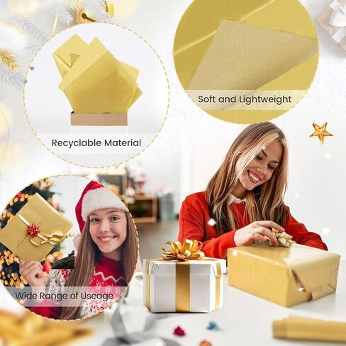Gold Tissue Paper for Gift Bags - 30 Sheets of Gold Wrapping Tissue Paper Bulk Packaging Paper for Weddings Birthday DIY Project Christmas Gift Wrapping Crafts Decor (14 x 20 Inch) in Saudi Arabia