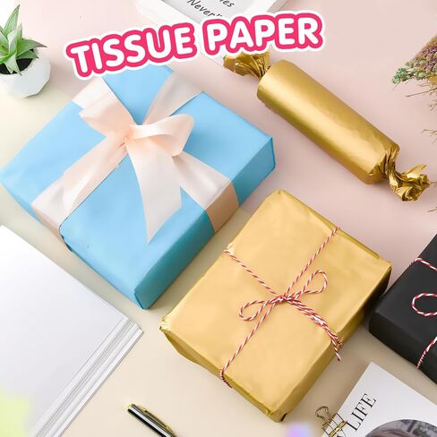 Gold Tissue Paper for Gift Bags - 30 Sheets of Gold Wrapping Tissue Paper Bulk Packaging Paper for Weddings Birthday DIY Project Christmas Gift Wrapping Crafts Decor (14 x 20 Inch) in Saudi Arabia