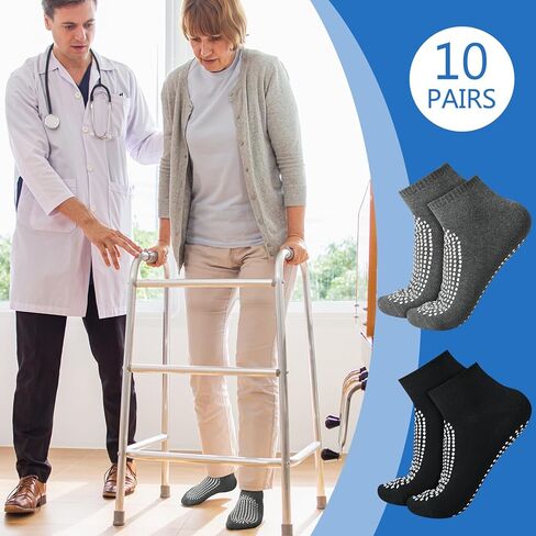 10 أزواج من الجوارب غير القابلة للانزلاق مع جورب بيلاتيس للقبضة للنساء والرجال، جوارب يوجا مضادة للانزلاق للجنسين، جوارب للمستشفى مضادة للانزلاق للبالغين، أسود ورمادي in Kuwait