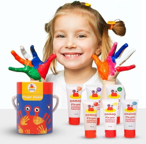 طلاء أصابع قابل للغسل من أومو للأطفال الصغار، 6 ألوان × 2.1 أونصة سائلة × 60 مل، طلاء أصابع غير سام لمستلزمات الرسم الفنية للأطفال (6 ألوان) in Kuwait