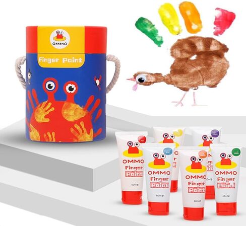 طلاء أصابع قابل للغسل من أومو للأطفال الصغار، 6 ألوان × 2.1 أونصة سائلة × 60 مل، طلاء أصابع غير سام لمستلزمات الرسم الفنية للأطفال (6 ألوان) in Kuwait