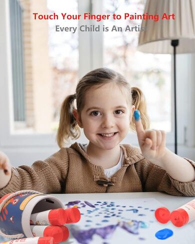 طلاء أصابع قابل للغسل من أومو للأطفال الصغار، 6 ألوان × 2.1 أونصة سائلة × 60 مل، طلاء أصابع غير سام لمستلزمات الرسم الفنية للأطفال (6 ألوان) in Kuwait