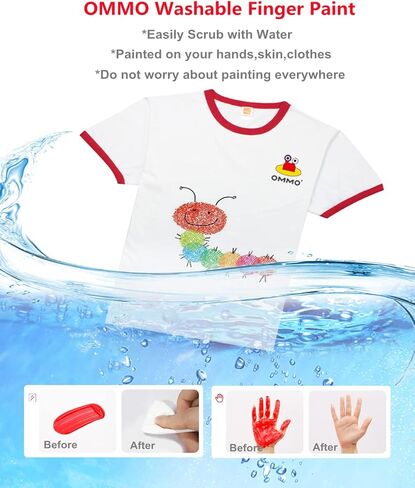 طلاء أصابع قابل للغسل من أومو للأطفال الصغار، 6 ألوان × 2.1 أونصة سائلة × 60 مل، طلاء أصابع غير سام لمستلزمات الرسم الفنية للأطفال (6 ألوان) in Kuwait