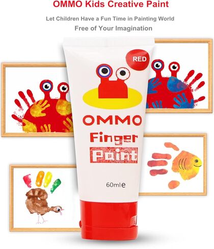 طلاء أصابع قابل للغسل من أومو للأطفال الصغار، 6 ألوان × 2.1 أونصة سائلة × 60 مل، طلاء أصابع غير سام لمستلزمات الرسم الفنية للأطفال (6 ألوان) in Kuwait
