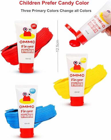 طلاء أصابع قابل للغسل من أومو للأطفال الصغار، 6 ألوان × 2.1 أونصة سائلة × 60 مل، طلاء أصابع غير سام لمستلزمات الرسم الفنية للأطفال (6 ألوان) in Kuwait