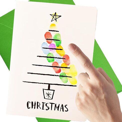 BODHIS 5 بطاقات عيد الميلاد للأطفال والكبار - مجموعة طلاء الأصابع DIY، نشاط وقت الجودة مع الأطفال، 5 تشكيلة تصميم مع وسادة الحبر، ملصقات الختم، والأظرف in Kuwait