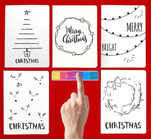 BODHIS 5 بطاقات عيد الميلاد للأطفال والكبار - مجموعة طلاء الأصابع DIY، نشاط وقت الجودة مع الأطفال، 5 تشكيلة تصميم مع وسادة الحبر، ملصقات الختم، والأظرف in Kuwait