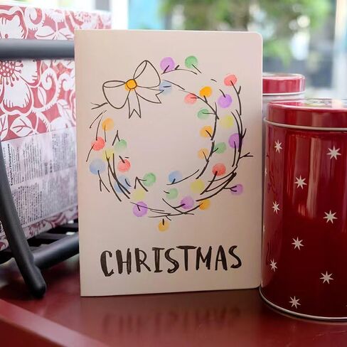 BODHIS 5 بطاقات عيد الميلاد للأطفال والكبار - مجموعة طلاء الأصابع DIY، نشاط وقت الجودة مع الأطفال، 5 تشكيلة تصميم مع وسادة الحبر، ملصقات الختم، والأظرف in Kuwait