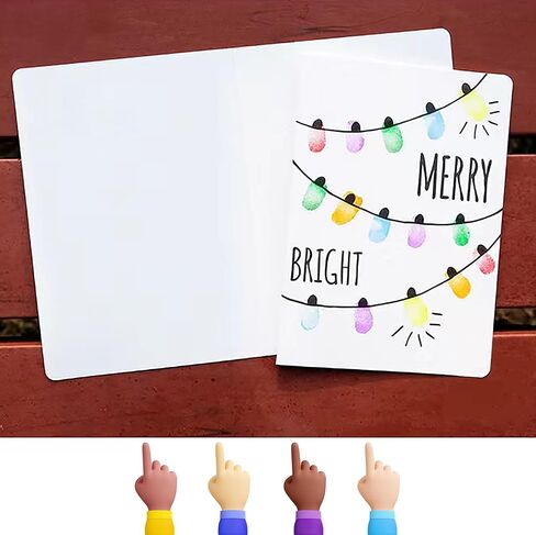 BODHIS 5 بطاقات عيد الميلاد للأطفال والكبار - مجموعة طلاء الأصابع DIY، نشاط وقت الجودة مع الأطفال، 5 تشكيلة تصميم مع وسادة الحبر، ملصقات الختم، والأظرف in Kuwait