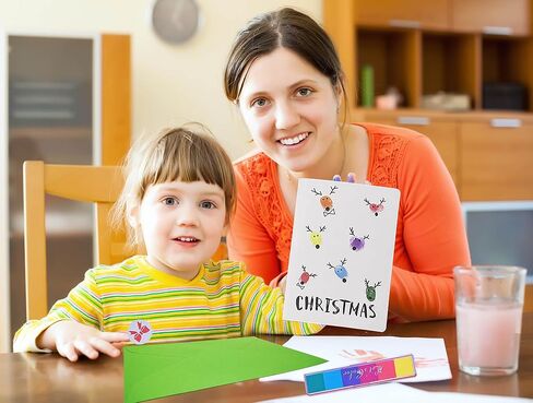 BODHIS 5 بطاقات عيد الميلاد للأطفال والكبار - مجموعة طلاء الأصابع DIY، نشاط وقت الجودة مع الأطفال، 5 تشكيلة تصميم مع وسادة الحبر، ملصقات الختم، والأظرف in Kuwait