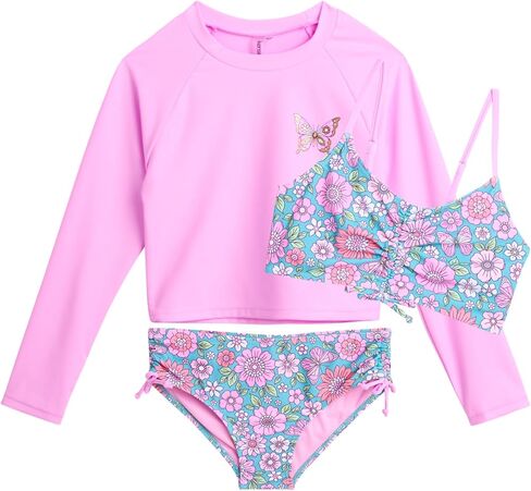 KENSIE GIRL Rash Guard Set - UPF 50+ 3 Piece Long Sleeve Rash Guard Swim Shirt and 2 Piece Bikini Bathing Suit (7-16) in Saudi Arabia