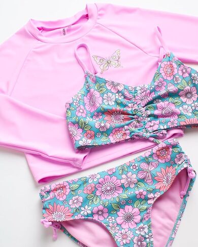KENSIE GIRL Rash Guard Set - UPF 50+ 3 Piece Long Sleeve Rash Guard Swim Shirt and 2 Piece Bikini Bathing Suit (7-16) in Saudi Arabia