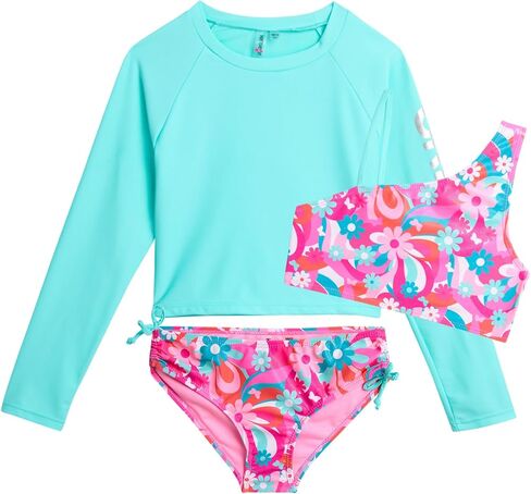 KENSIE GIRL Rash Guard Set - UPF 50+ 3 Piece Long Sleeve Rash Guard Swim Shirt and 2 Piece Bikini Bathing Suit (7-16) in Saudi Arabia