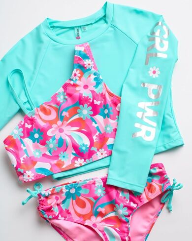 KENSIE GIRL Rash Guard Set - UPF 50+ 3 Piece Long Sleeve Rash Guard Swim Shirt and 2 Piece Bikini Bathing Suit (7-16) in Saudi Arabia