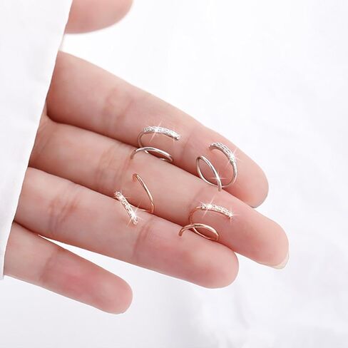 Double Hoop Earrings for Single Piercing for Women Silver Double Twist Hoop Earrings Gold Threader Earrings Adjustable Spiral Cartilage Earrings Dainty Hoop Cute Double Piercing Earrings Jewelry Gifts in Saudi Arabia