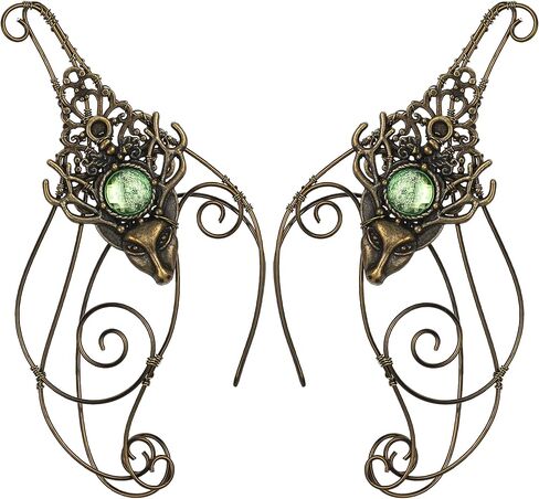 CoTeeZa Deer Elf Ear Cuff - أقراط خرافية بتصميم فراشة خضراء من القرون الوسطى زي قزم الأذن أصفاد أذن عصر النهضة زي نسائي من حجر الراين إكسسوارات الأذن لحفلات الهالوين والزفاف in Saudi Arabia