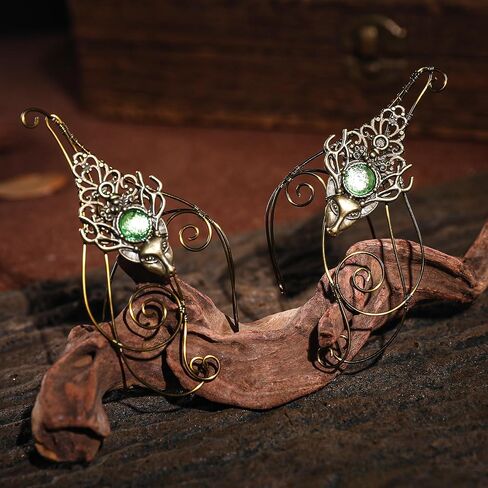 CoTeeZa Deer Elf Ear Cuff - أقراط خرافية بتصميم فراشة خضراء من القرون الوسطى زي قزم الأذن أصفاد أذن عصر النهضة زي نسائي من حجر الراين إكسسوارات الأذن لحفلات الهالوين والزفاف in Saudi Arabia