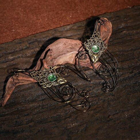 CoTeeZa Deer Elf Ear Cuff - أقراط خرافية بتصميم فراشة خضراء من القرون الوسطى زي قزم الأذن أصفاد أذن عصر النهضة زي نسائي من حجر الراين إكسسوارات الأذن لحفلات الهالوين والزفاف in Saudi Arabia