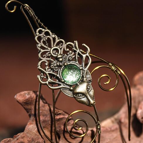 CoTeeZa Deer Elf Ear Cuff - أقراط خرافية بتصميم فراشة خضراء من القرون الوسطى زي قزم الأذن أصفاد أذن عصر النهضة زي نسائي من حجر الراين إكسسوارات الأذن لحفلات الهالوين والزفاف in Saudi Arabia