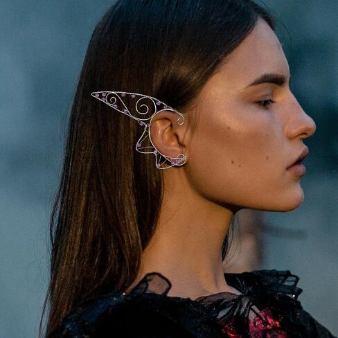 CoTeeZa Deer Elf Ear Cuff - أقراط خرافية بتصميم فراشة خضراء من القرون الوسطى زي قزم الأذن أصفاد أذن عصر النهضة زي نسائي من حجر الراين إكسسوارات الأذن لحفلات الهالوين والزفاف in Saudi Arabia