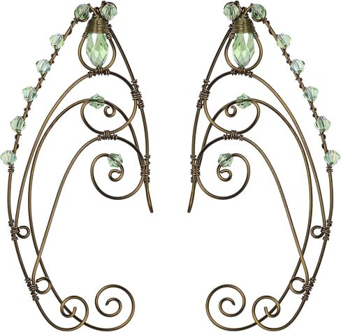 CoTeeZa Deer Elf Ear Cuff - أقراط خرافية بتصميم فراشة خضراء من القرون الوسطى زي قزم الأذن أصفاد أذن عصر النهضة زي نسائي من حجر الراين إكسسوارات الأذن لحفلات الهالوين والزفاف in Saudi Arabia