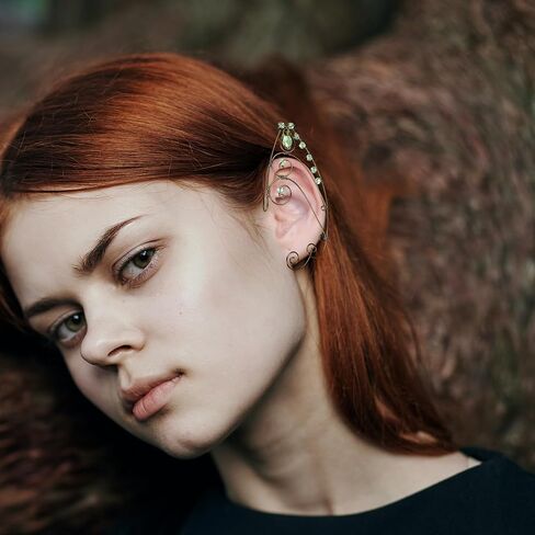 CoTeeZa Deer Elf Ear Cuff - أقراط خرافية بتصميم فراشة خضراء من القرون الوسطى زي قزم الأذن أصفاد أذن عصر النهضة زي نسائي من حجر الراين إكسسوارات الأذن لحفلات الهالوين والزفاف in Saudi Arabia
