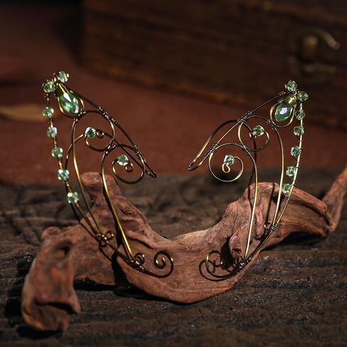 CoTeeZa Deer Elf Ear Cuff - أقراط خرافية بتصميم فراشة خضراء من القرون الوسطى زي قزم الأذن أصفاد أذن عصر النهضة زي نسائي من حجر الراين إكسسوارات الأذن لحفلات الهالوين والزفاف in Saudi Arabia
