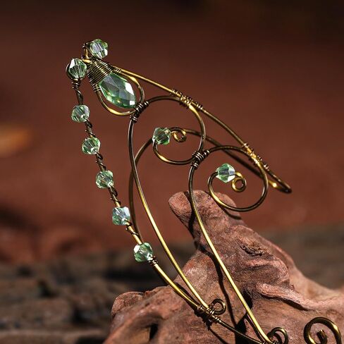 CoTeeZa Deer Elf Ear Cuff - أقراط خرافية بتصميم فراشة خضراء من القرون الوسطى زي قزم الأذن أصفاد أذن عصر النهضة زي نسائي من حجر الراين إكسسوارات الأذن لحفلات الهالوين والزفاف in Saudi Arabia
