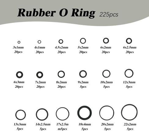 CHRYMUM 225PCS Car Rubber O-Ring Sealing Gasket Washer Seal Assortment Kit, Universal Gasket Washer Kits, Rubber O Ring Assortment Kits for Car Repair, Professional Plumbing, Air or Gas Connections in Saudi Arabia