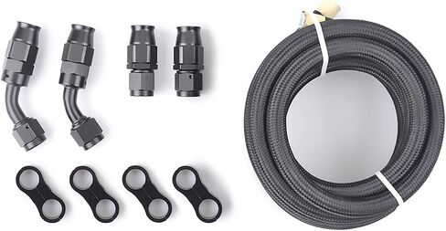 ZHSYMX 6AN PTFE E85 خرطوم خط الوقود مضفر من النايلون المقاوم للصدأ خرطوم غاز زيت 10FT أسود (معرف 5/16 بوصة) (AN6 10FT، أسود) in Kuwait
