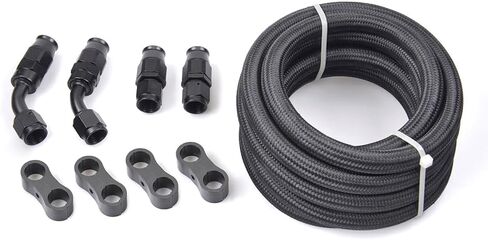 ZHSYMX 6AN PTFE E85 خرطوم خط الوقود مضفر من النايلون المقاوم للصدأ خرطوم غاز زيت 10FT أسود (معرف 5/16 بوصة) (AN6 10FT، أسود) in Kuwait
