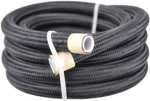 ZHSYMX 6AN PTFE E85 خرطوم خط الوقود مضفر من النايلون المقاوم للصدأ خرطوم غاز زيت 10FT أسود (معرف 5/16 بوصة) (AN6 10FT، أسود) in Kuwait