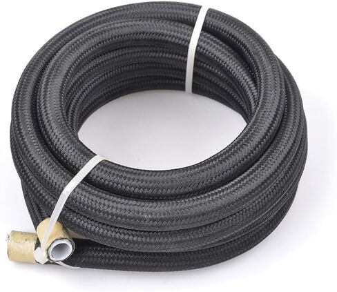 ZHSYMX 6AN PTFE E85 خرطوم خط الوقود مضفر من النايلون المقاوم للصدأ خرطوم غاز زيت 10FT أسود (معرف 5/16 بوصة) (AN6 10FT، أسود) in Kuwait