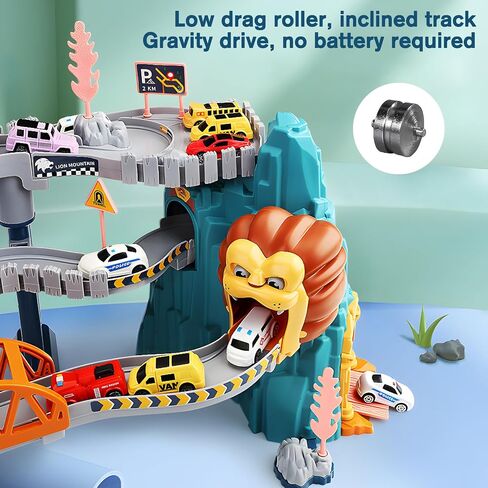TFDER Lion Toy Race Car Track PlaySet for Toddlers, 3 4 5 6 Years Old Kids, Boys, Girls with 8 Mini Cars, Automatic Rotary Elevator, Best Birthday Gift Create A Lion World(Lion Hill) in Saudi Arabia