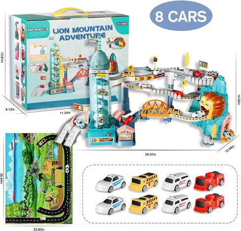TFDER Lion Toy Race Car Track PlaySet for Toddlers, 3 4 5 6 Years Old Kids, Boys, Girls with 8 Mini Cars, Automatic Rotary Elevator, Best Birthday Gift Create A Lion World(Lion Hill) in Saudi Arabia
