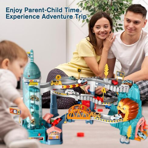 TFDER Lion Toy Race Car Track PlaySet for Toddlers, 3 4 5 6 Years Old Kids, Boys, Girls with 8 Mini Cars, Automatic Rotary Elevator, Best Birthday Gift Create A Lion World(Lion Hill) in Saudi Arabia